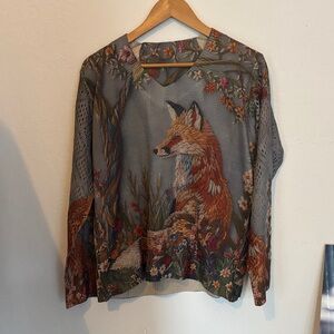 SHEIN Multicolor Fox Print V-Neck Sweater